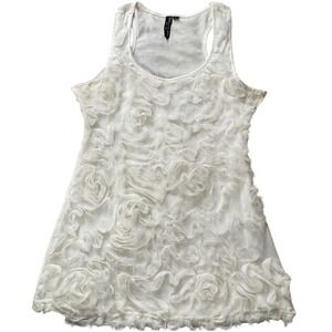 Absolute Angel New‎ York White Rosette Floral 3D Textured Tank Top Large